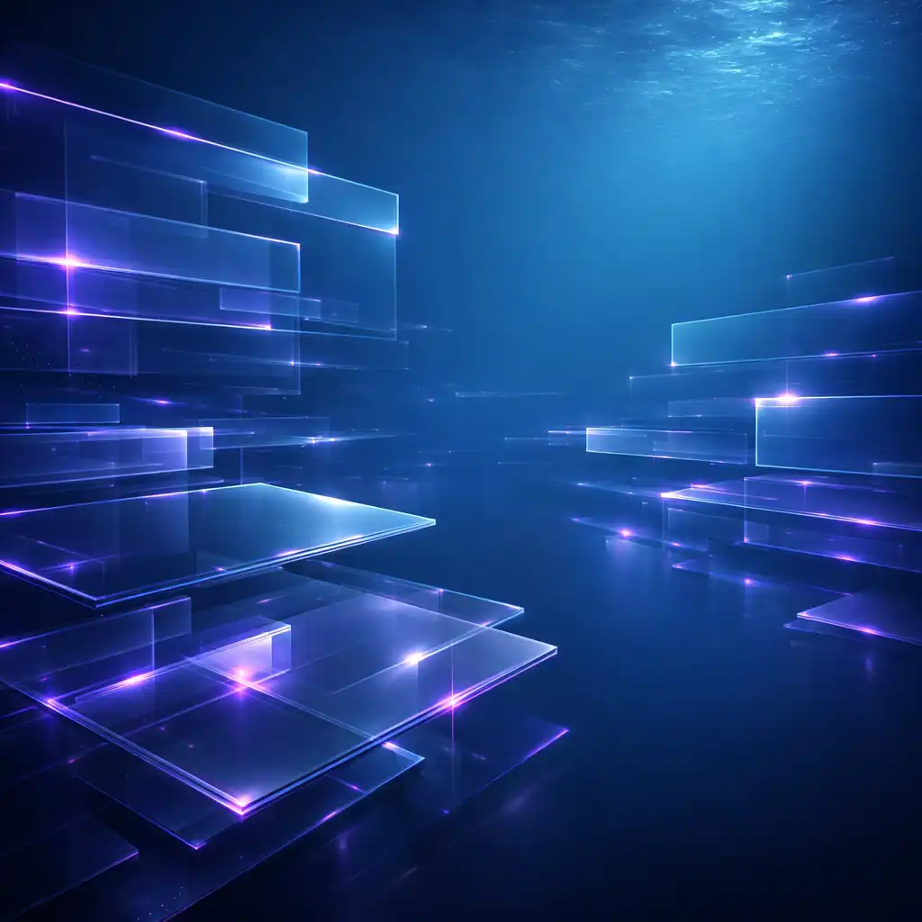 Interface futuriste immersive avec panneaux en verre